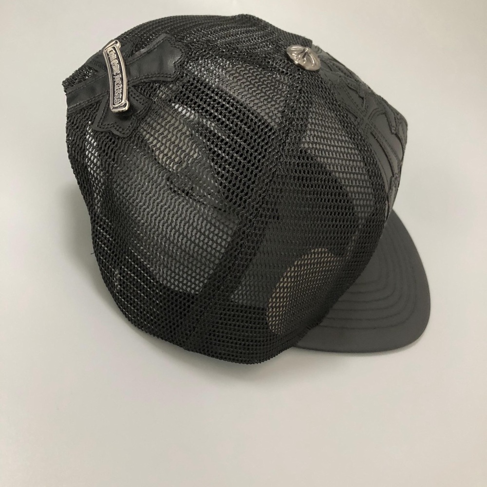 Chrome Hearts Black Trucker Hat with Leather Cross Logo Baseball Cap Women Men - Picture 6 of 14